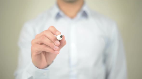 Now, Businessman Writing on Transparent Screen alt