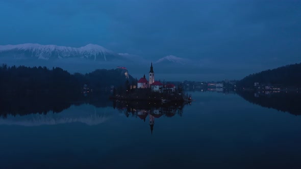 Bled Lake and Marijinega Vnebovzetja Church at Night alt