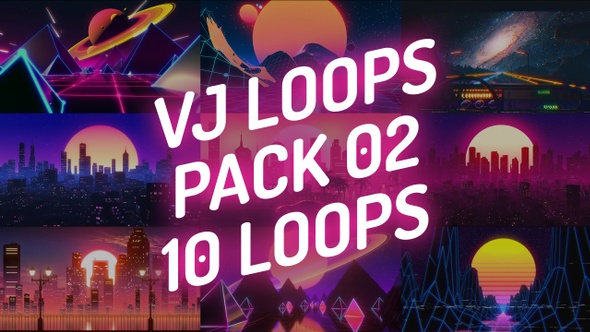 Vj Loops Pack 02 - Synthwave Lo-Fi Retrowave Vaporwave Mix, Motion Graphics