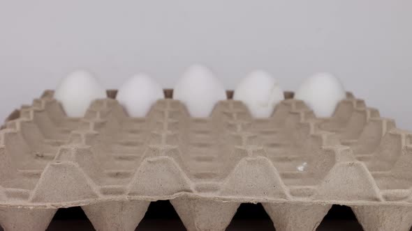 Eggs appear in the egg tray alternately - stop motion footage.