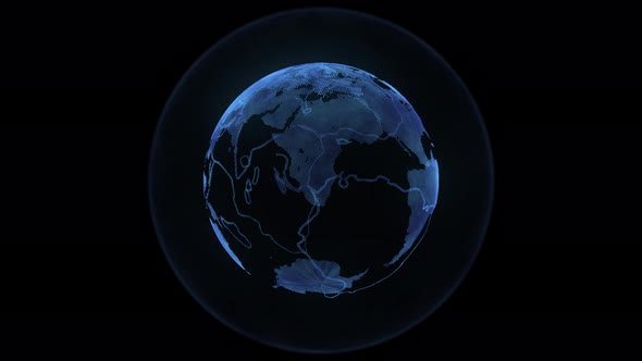 Digital blue planet Earth on a black background.