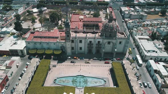Cenital view of Santa Rosa de viterbo church and its sorroundings in downtown queretaro Mexico alt