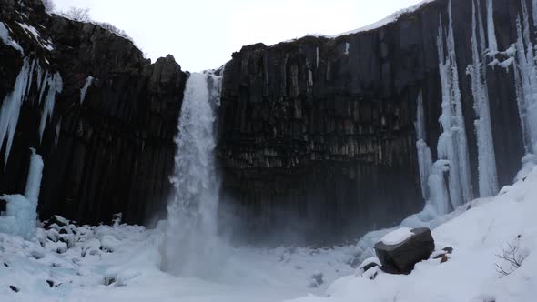Iceland Winter View of Lava Columns at Svartifoss Waterfalls