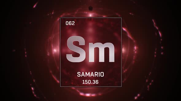 Samarium as Element 62 of the Periodic Table on Red Background in Spanish Language