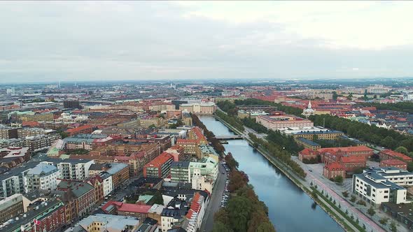 View of Malmoe and canal, Malmoe, Scania, Sweden