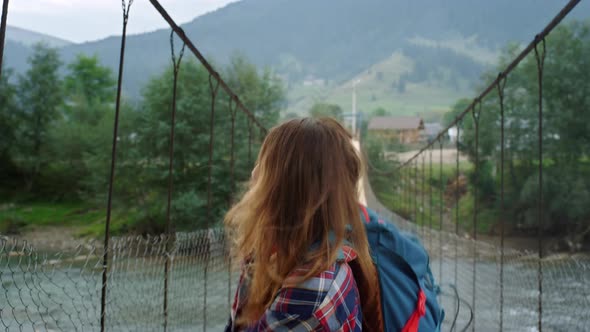 Happy Woman Travel Dance on Mountain Holiday alt