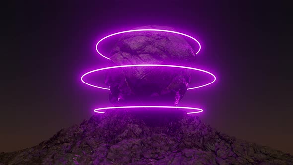 Abstract Looping Neon Ring 3D Rock Sphere Rotating Background