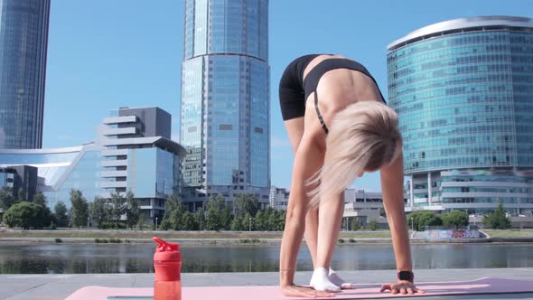 Woman working out in city