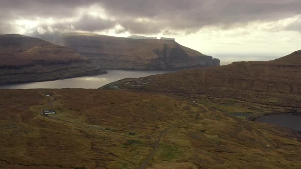 Drone Flight Over Dramatic Landscape And Fjords alt
