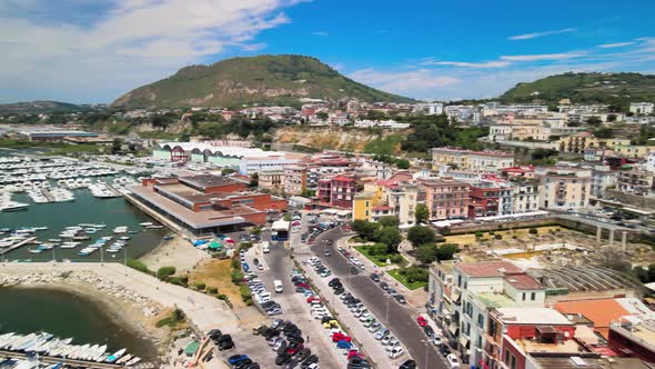 Amazing Aerial View of Beautiful Port of Pozzuoli in Summer Season Italy alt