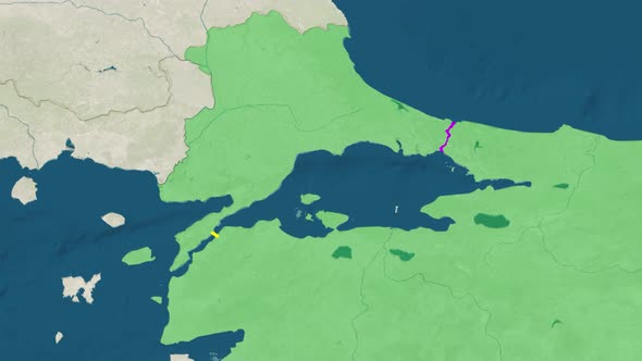Zoom in to the Map of Bosporus and Dardanelles Strait with Text Textless alt