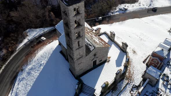 Romanic Church Snow Aerial View
