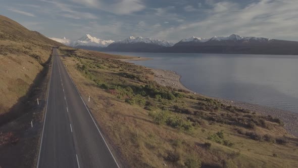 Beautiful road to Mt Cook aerial