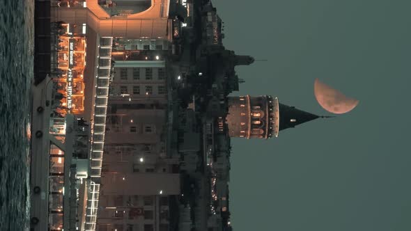 Turkey Galata Tower Red moon sunset