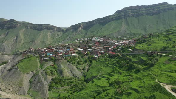 Aerial View of Famous Chokh Mountain Village at Dagestan
