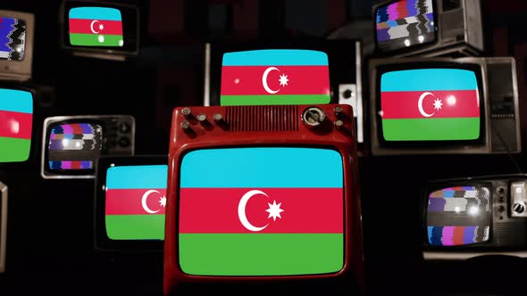 Flag of Azerbaijan on Retro TVs. 4K.
