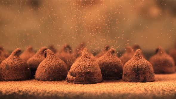 Super Slow Motion on the Truffles is Poured Cocoa alt