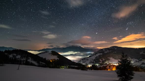 Starry Night Sky in Winter Mountains Countryside alt