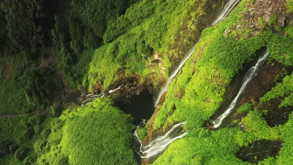 Waterfalls in Poco Ribeira Do Ferreiro Alagoinha Valley Flores Island Azores alt