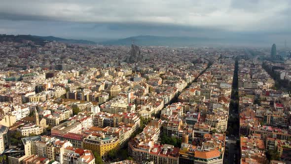Aerial View of Barcelona Districts Spain FHD