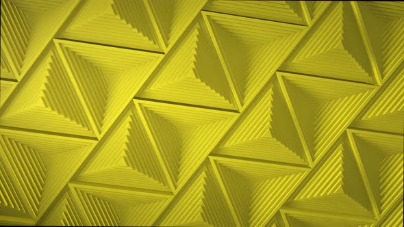 Yellow minimalism mosaic surface with moving black triangles