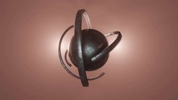 Sci-fi object with glowing energy at center. Rotation metal sphere