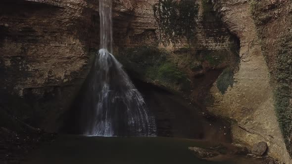 Waterfall Hidden in Tropical Rainforest Jungle Surrounded Many Caves