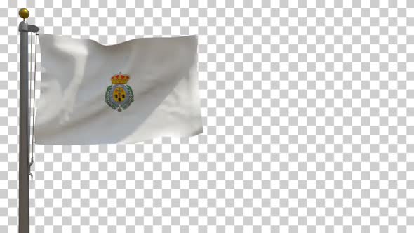 Santa Cruz de Tenerife City Flag (Spain) on Flagpole with Alpha Channel - 4K