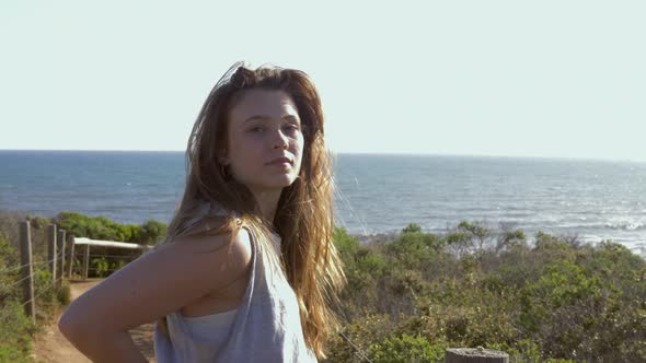 Portrait of young woman on beach, Victoria , Australia