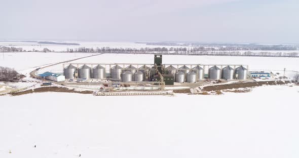 Aerial View of the Big Grain Elevator in Winter alt