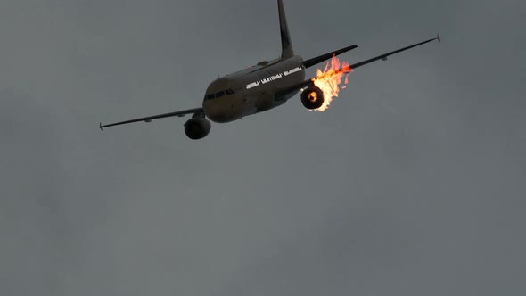 Passenger Plane With Engine Burning Down