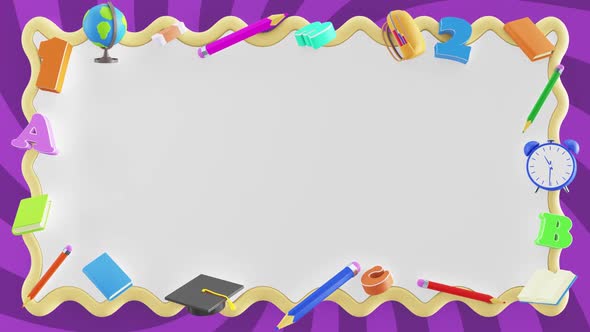 Frame with white background and school items