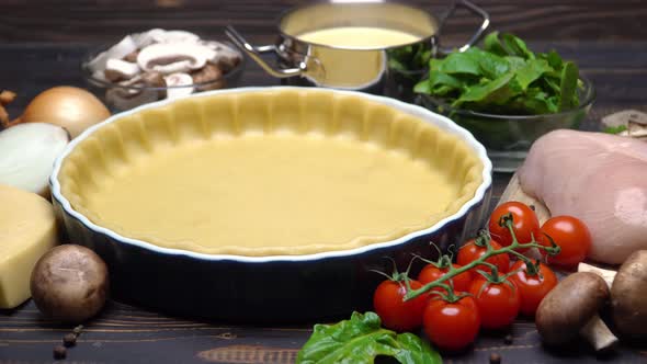 Shortbread Dough for Baking Quiche Tart and Ingredients in Baking Form alt