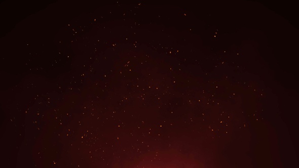 Stardust Tiny Burning real sparks 4K windstorm and flame particles erupting through the smoky BG