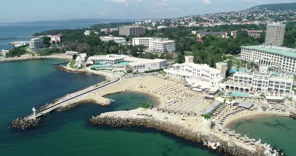 Aerial view of Saints Constantine and Helena, resort town on the Bulgarian Black Sea coast alt