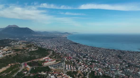 Colorful Panorama over the city Aerial View 4 K Alanya Turkey alt