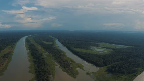 Panoramic view of Amazon River in Amazonia in Peru 4K