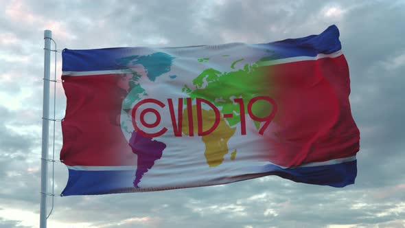 Covid19 Sign on the National Flag of North Korea alt