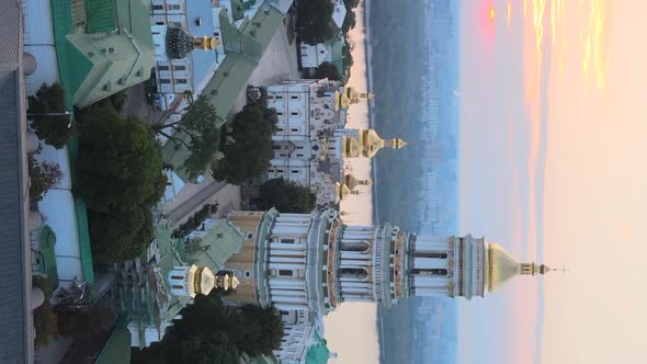Vertical Video KyivPechersk Lavra in the Morning at Sunrise alt
