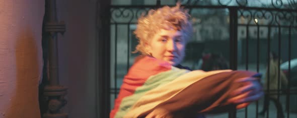 Girl Walking in Courtyard and Dancing to Camera alt