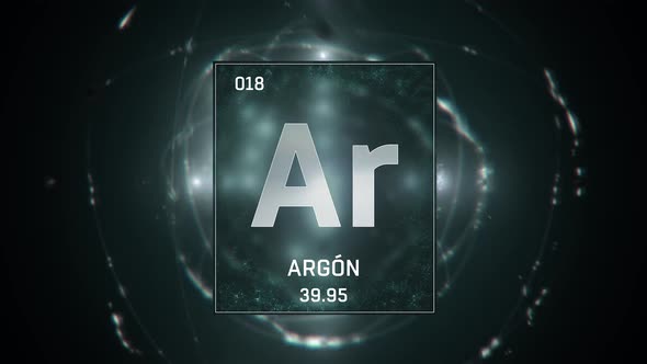 Argon as Element 18 of the Periodic Table on Green Background in Spanish Language