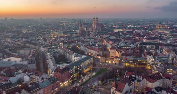 Beautiful Munich, Germany Establishing Shot Hyper Lapse Above City Center with Frauenkirche alt
