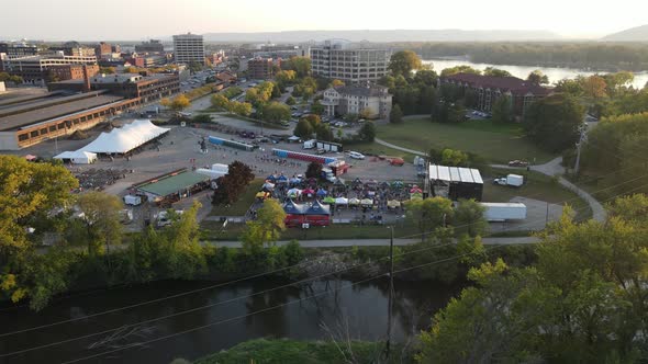 Mississippi River near La Crosse, Wisconsin, downtown area in autumn.