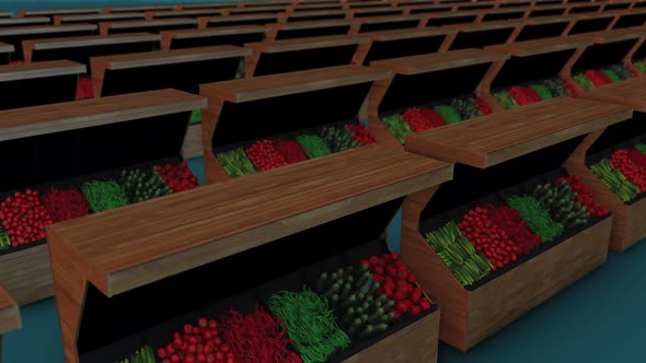 A Lot Of Market Shelf Vegetables In A Row 4K alt