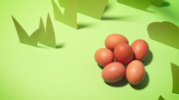 Beautiful Green Spring Background with Easter Eggs