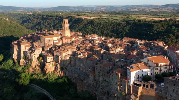  An aerial view showing architecture of Pitigliano, Italy