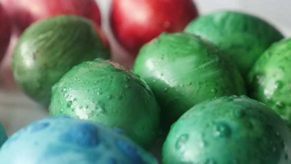 Lot of painted hen eggs 4K close-up video alt