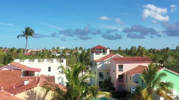 Aerial View From Drone on Caribbean City with Coconut Palm Trees alt