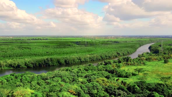 River From The Drone In The Forest