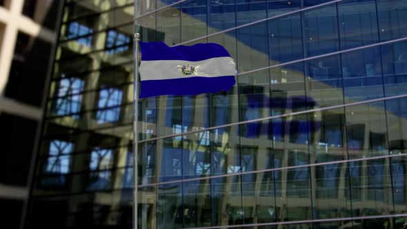 El Salvador Flag Waving On A Skyscraper Building alt
